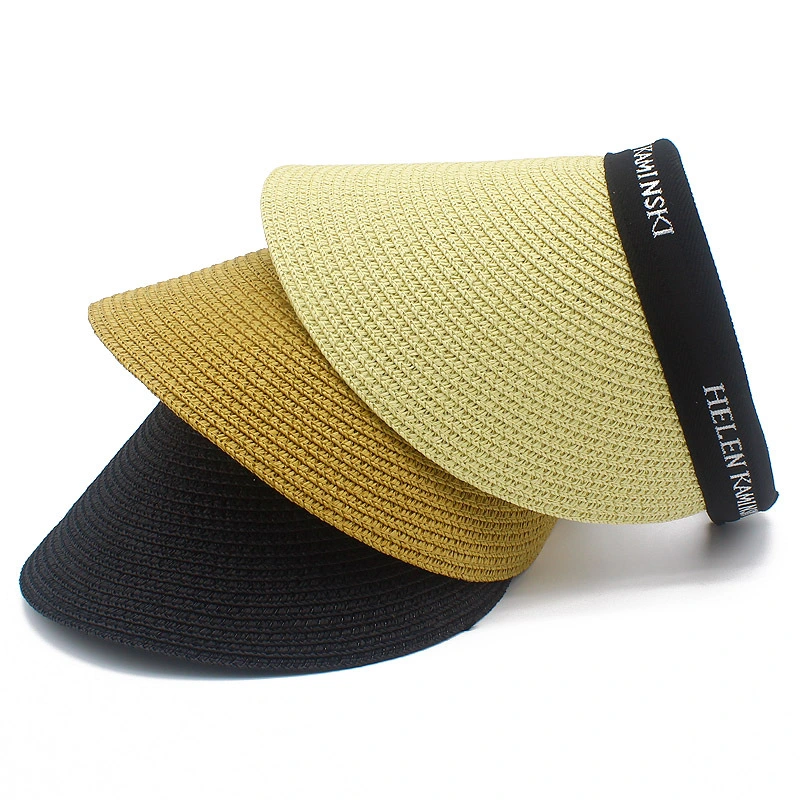 Wholesale Custom Sun Visor Cap Summer Women Lady Sport Wide Brim UV Protection Straw Hat